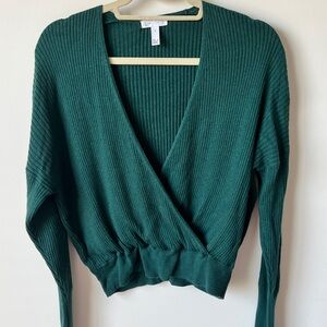Leith Green Ribbed Wrap Sweater Long Sleeve Size Small